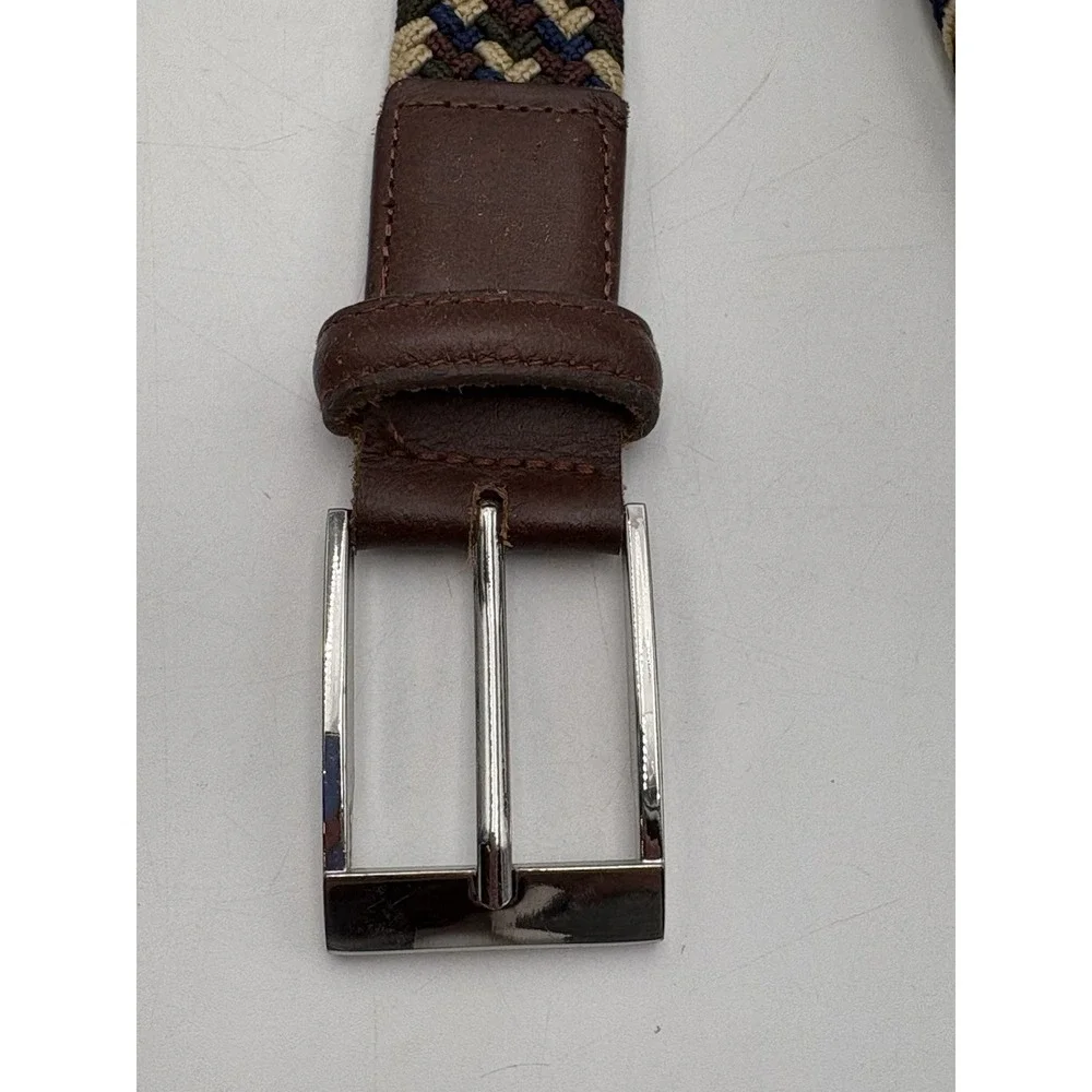 Braided Canvas Mens 56/58 Stretch Belt Blue Tan Leather‎ Trim Preppy Big Tall